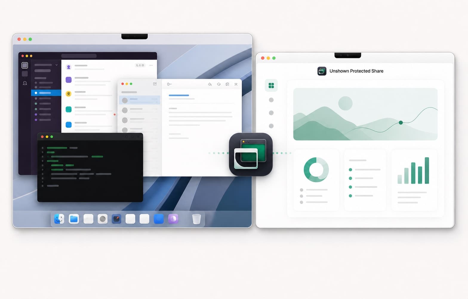Illustrated local Mac workspace with several private apps open